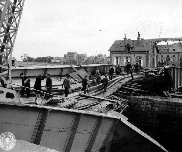 Destroyed bridge in Cherbourg.