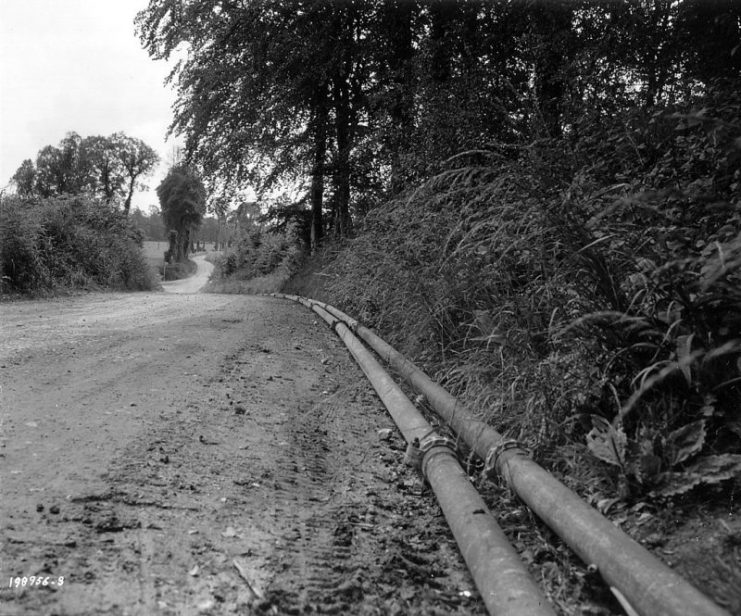 Pluto pipelines lie at the side of a road.