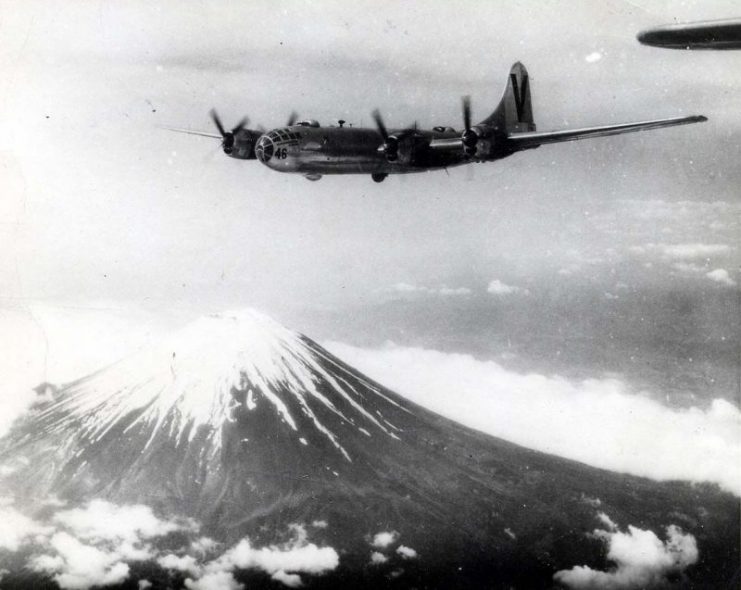 499th Bombardment Group B-29 over Mount Fuji, 1945.