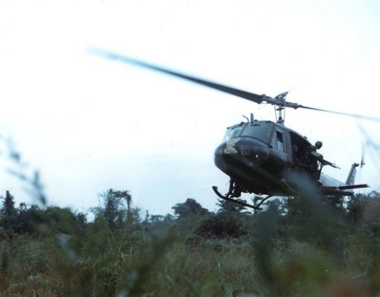 Combat assault from a UH-1D helicopter, Co D, 151st (Ranger) Inf., Vietnam, 1969.