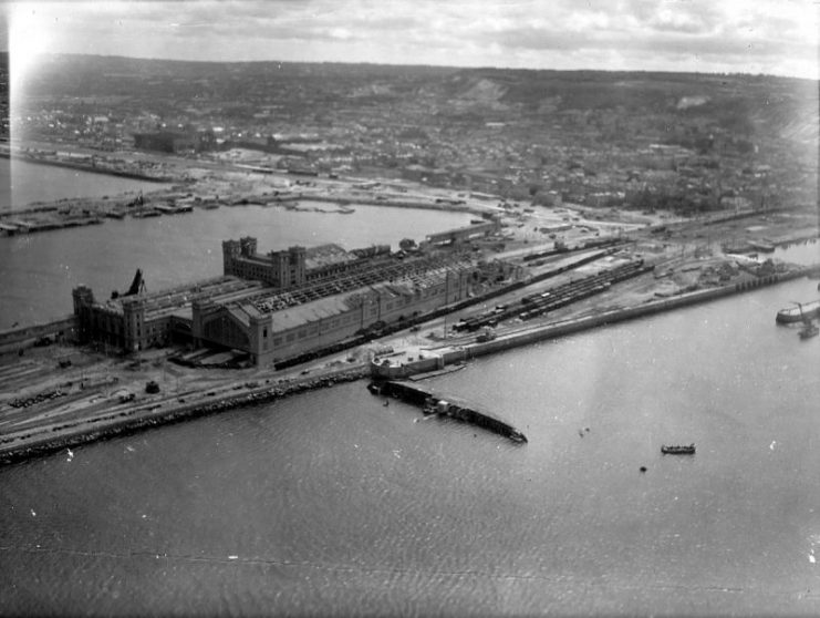 Cherbourg harbor station, 1944.