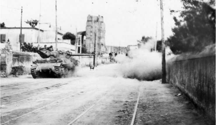 M10 blasts German machine gun position in Rome 6 June1944