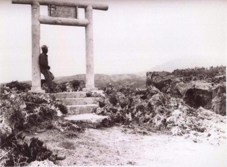 Code Talker Samuel Sandoval, Okinawa, 1945.