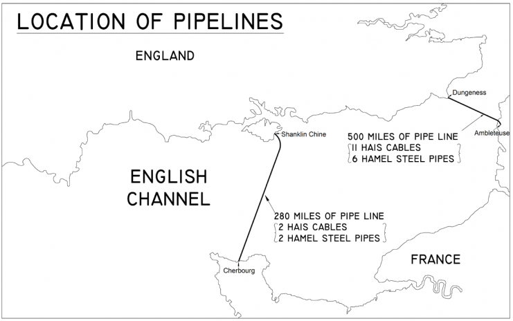 Location of pipelines for Operation PLUTO (Pipe-Lines Under The Ocean).