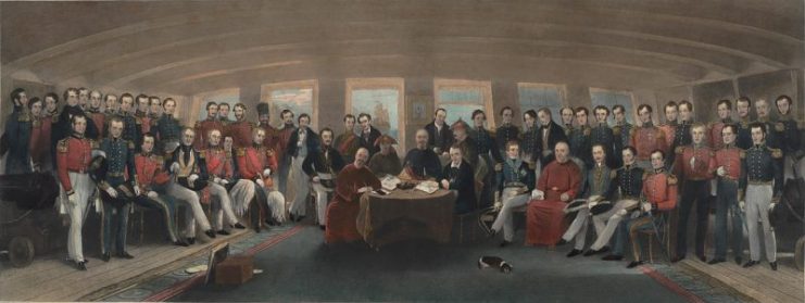 Oil painting depicting the signing of the Treaty of Nanking.