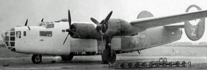 B-24D Bucket of Bolts (formerly Thar She Blows Again) undergoes repair, removal of her guns and painting to become First Sergeant at RAF Horsham St Faith.