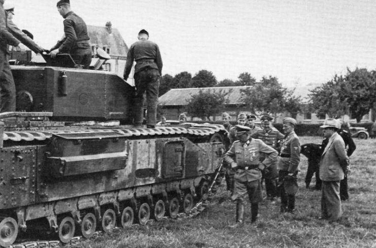 Captured Churchill Mk III tank after Dieppe raid, 1942