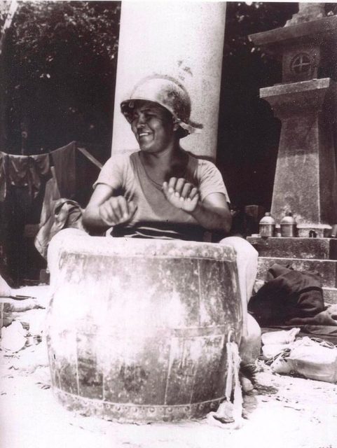 Code Talker Private Leslie Hemstreet of Crystal, New Mexico, on Okinawa, c. 1945.