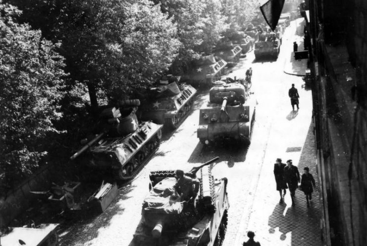 Column of M36 and M4 Belgium October 1944