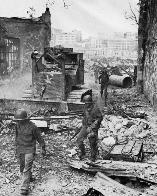 U.S. troops fighting in the Walled City, Manila, 27 February 1945