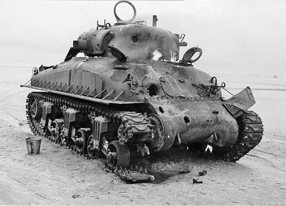 Destroyed Sherman Tank.
