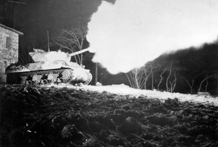 M10 of the 5th Army firing at night, 20 February 1945