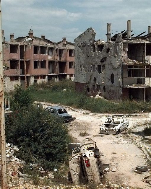 Damaged buildings during the war.