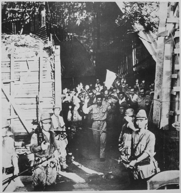 Surrender of American troops at Corregidor, Philippine Islands.