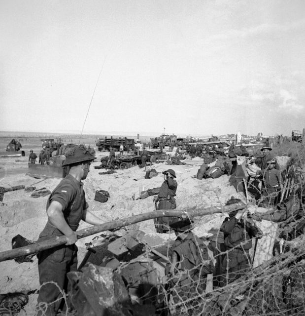British troops and naval beach parties on Sword Beach in Normandy on D-Day, 6 June 1944.