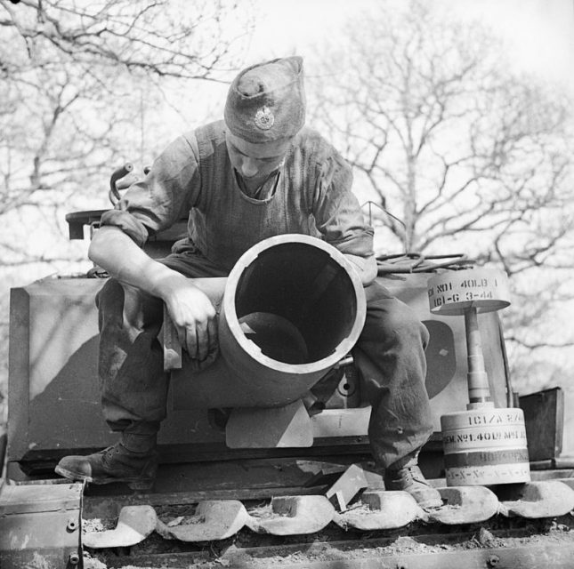 AVRE 290mm Petard Mortar and its ammunition.