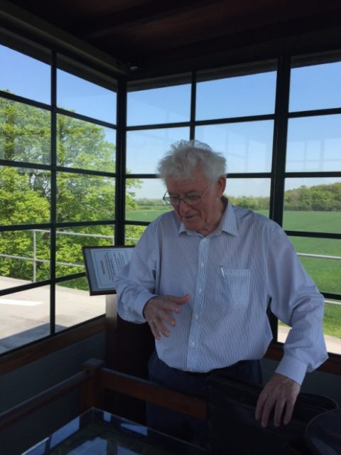 Tony Mark telling his story in the Thorpe Abbotts control tower.