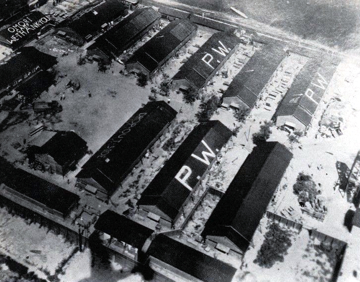 Aerial view of the Aomori prisoner-of-war camp, Japan, in August 1945.