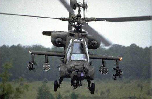 Apache Attack Helicopter Flying Low.