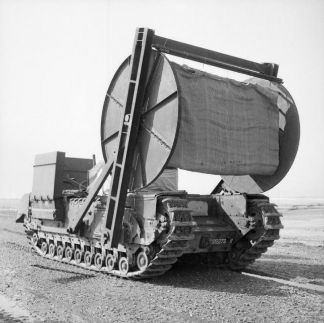 Churchill AVRE carpet-layer with bobbin, 79th Armoured Division, April 1944.