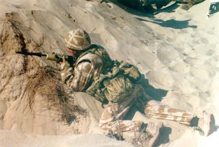 British soldier during Operation Granby (A code name given to the British military operations during the 1991 Gulf War).