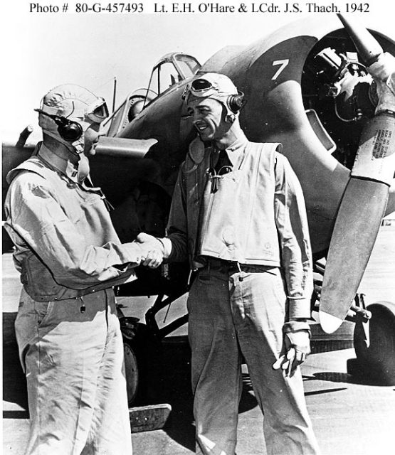 Publicity footage of O’Hare and Thach at Kaneohe Naval Air Station, April 10, 1942.
