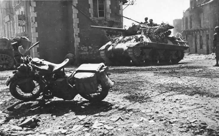 M10 Tank Destroyer And Harley Davidson In Percy France 08 1944