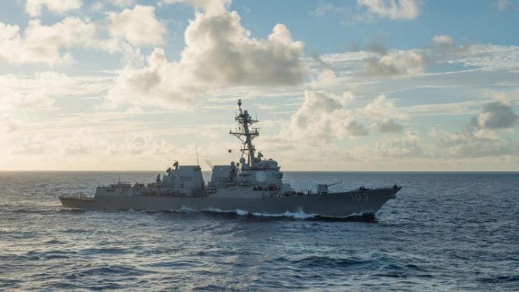 The guided-missile destroyer USS Truxtun (DDG 103) transits the Atlantic Ocean. US Navy photo