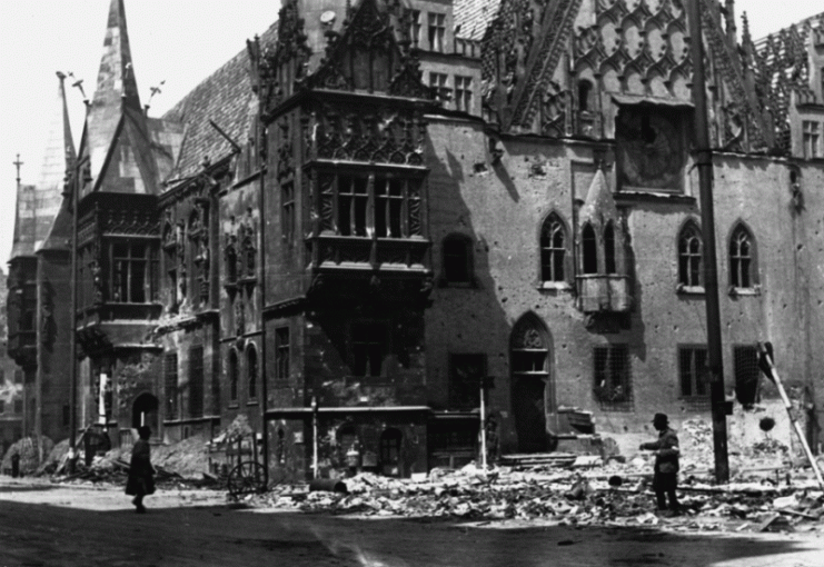 Destroyed Town Hall in Wroclaw 1945.
