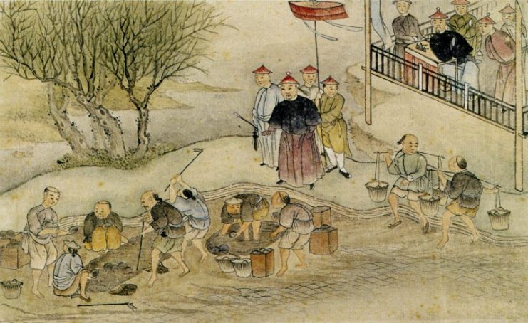 Lin supervising the destruction of opium