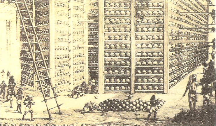 Storage of opium at a British East India Company warehouse