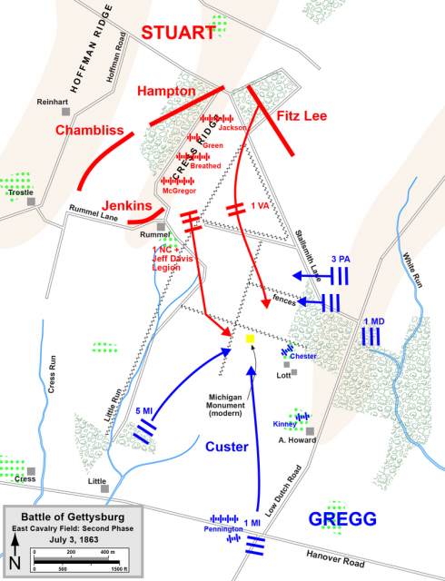 East Cavalry Field at Gettysburg Day 3 Final Actions – Map by Hal Jespersen, www.cwmaps.com CC BY 3.0