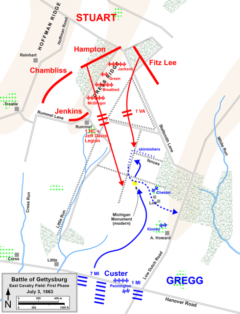East Cavalry Field charge of the 7th Michigan – Map by Hal Jespersen, www.posix.com CW CC BY 3.0