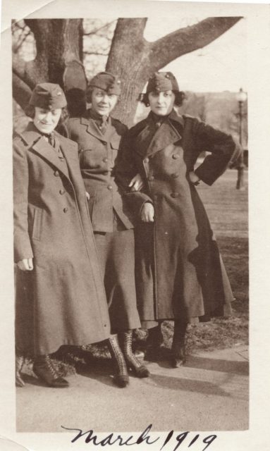 Eva Davidson (right) with her fellow Marines. Davidson, an American Jew, was one of the first 300 women to enlist. National Museum of American Jewish History, 1992.126.19 Gift of Judge Murray C. Goldman in memory of his cousin Eva Davidson Radbill. Photo: National WWI Museum and Memorial