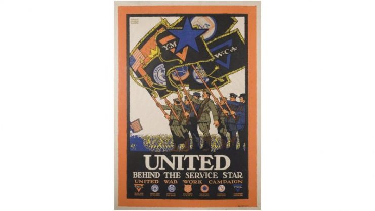 Poster reading, “United Behind the Service Star/United War Work Campaign,” ca. 1918. National Museum of American Jewish History 2006.1.1162 Peter H. Schweitzer Collection of Jewish Americana. Photo: National WWI Museum and Memorial