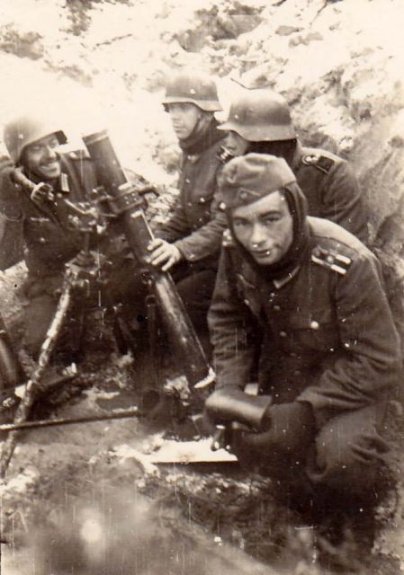 German soldiers with 8cm mortar.