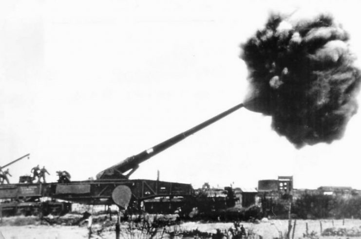 German troops firing a railway gun over the English Channel 1940