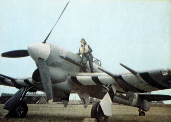 A Royal Air Force pilot with his Hawker Typhoon IB.