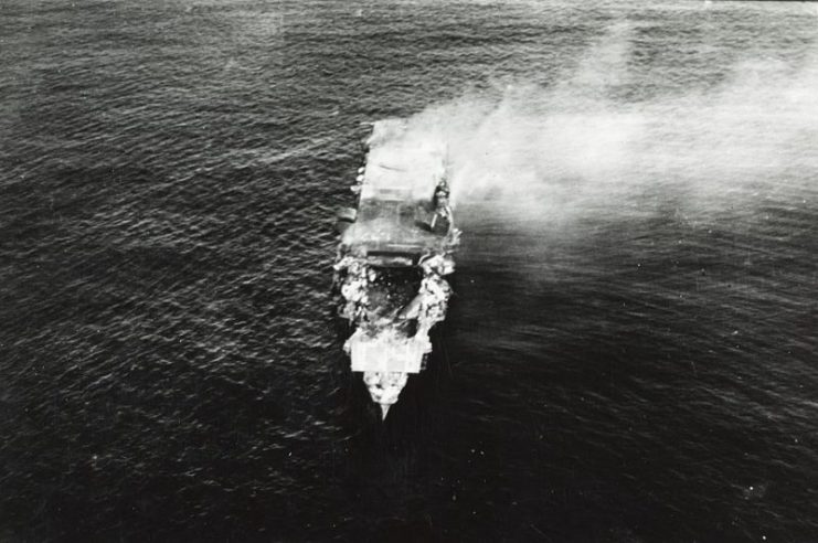 Japanese aircraft carrier Hiryū, shortly before sinking.