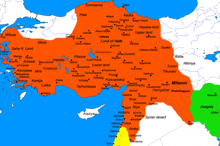 Map of the Hittite kingdoms en the 14th century BC.