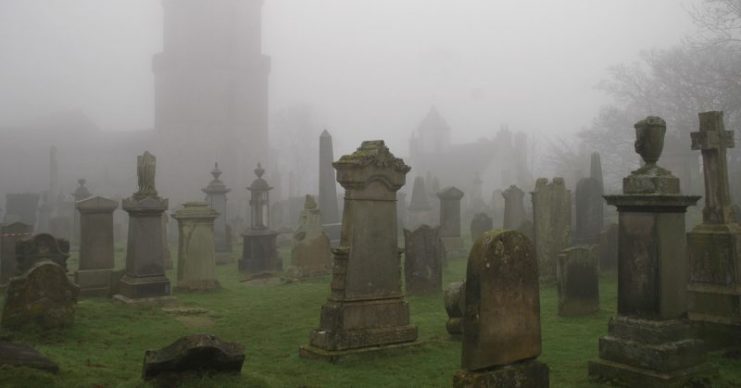 Cemetery with unmarked graves.