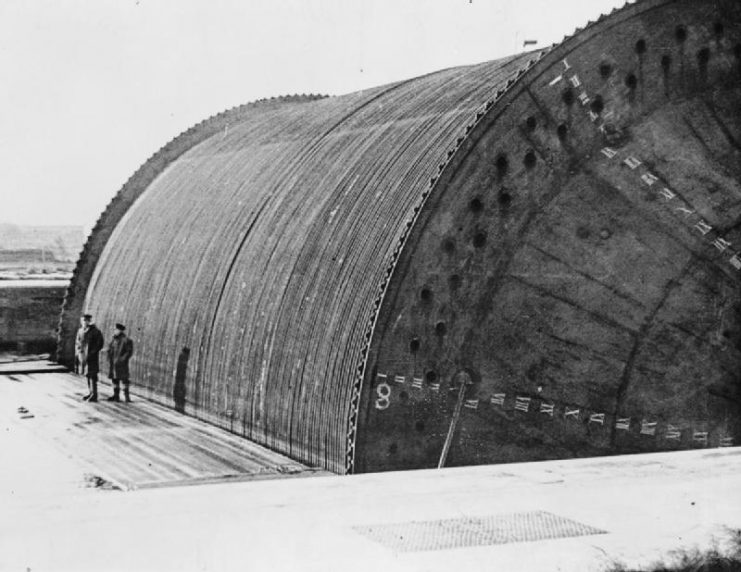 A ConunDrum loaded with pipe, ready to be towed across the Channel.