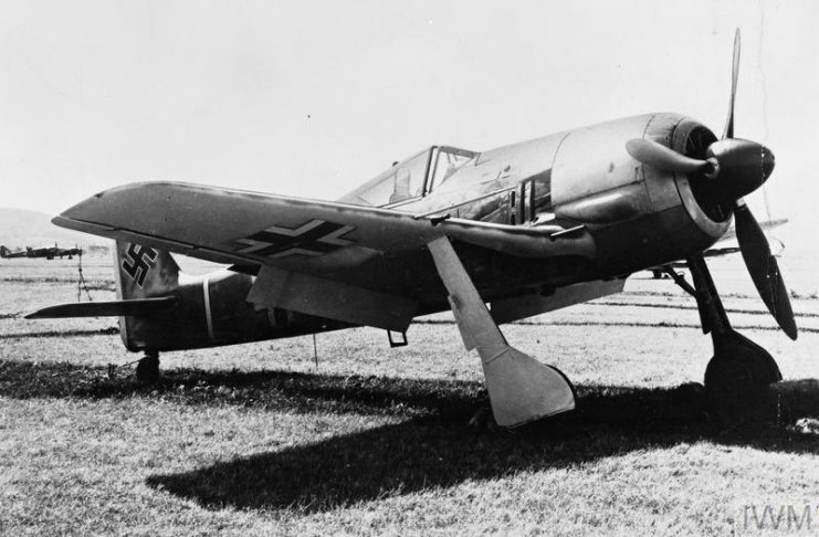 Focke Wulf Fw 190A-3, Werk Nr. 313, at RAF Pembrey, Carmarthenshire, after being mistakenly landed there by its German pilot, Oberleutnant Armin Faber, the Gruppenadjutant of III/JG2, on 23 June 1942. IWM
