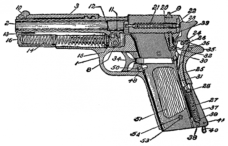 Diagram from the Soldier’s Handbook (1940–41), showing the various components of the pistol.