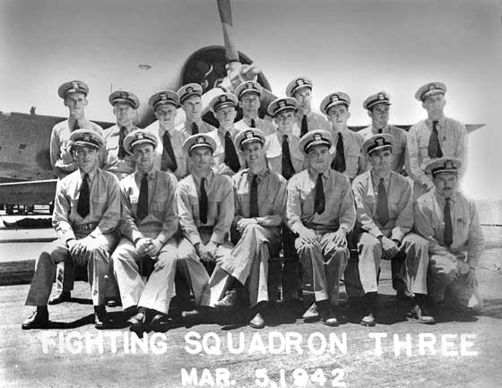 Pilots of US Navy Fighting Squadron VF-3: Front row, second from right: Lt. Edward Butch O’Hare.