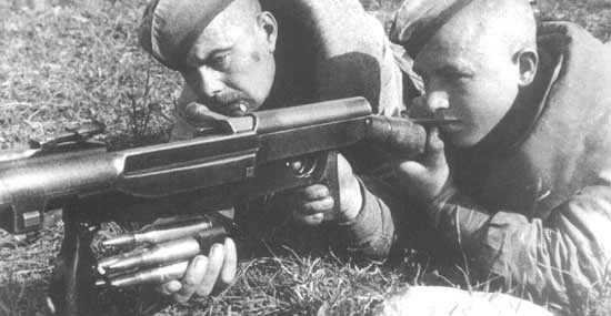 The Soviet PTRS-41 anti-tank rifle.