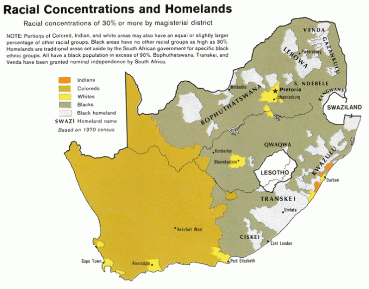 Racial demographic map of South Africa created by the CIA in 1979.