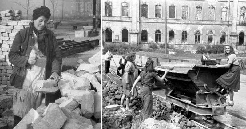 Rubble woman in Berlin. By Bundesarchiv - CC BY-SA 3.0 de