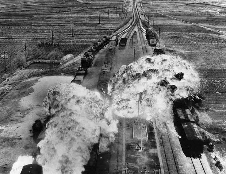 USAF attack on railroad in North Korea.