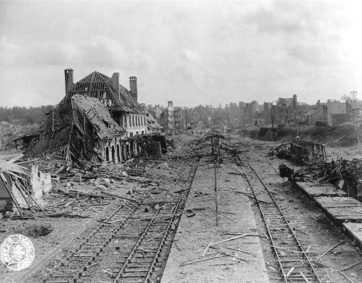 Railway station and city of Saint-Lô (Normandy) destroyed.